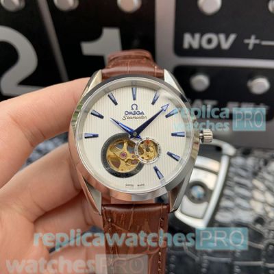 Omega Seamaster Copy Watch White Dial Brown Leather Strap